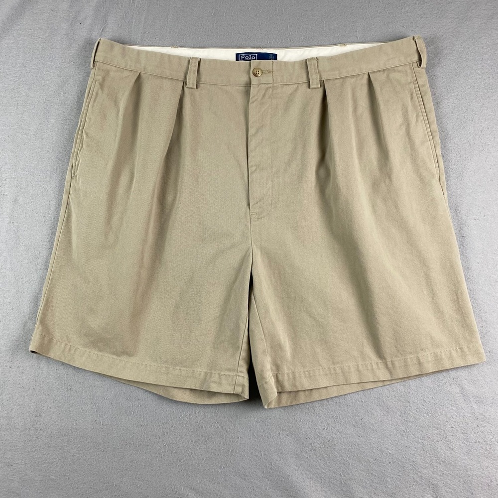 Vintage Polo Ralph Lauren Tyler Shorts Mens 44 Khaki Pleated Chino 8" Inseam